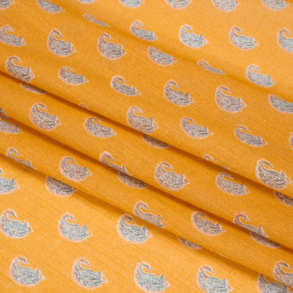 Crinkled Cotton Gauzy Woven Print - Mango Orange and Blue Paisley - Mood Exclusive Bit of Bloom Folded