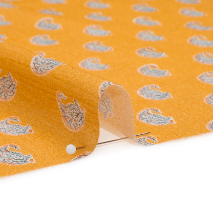 Crinkled Cotton Gauzy Woven Print - Mango Orange and Blue Paisley - Mood Exclusive Bit of Bloom Detail