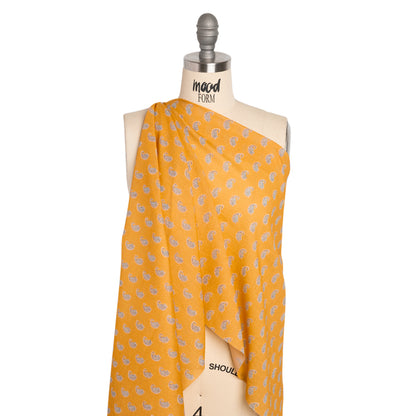 Crinkled Cotton Gauzy Woven Print - Mango Orange and Blue Paisley - Mood Exclusive Bit of Bloom Drape