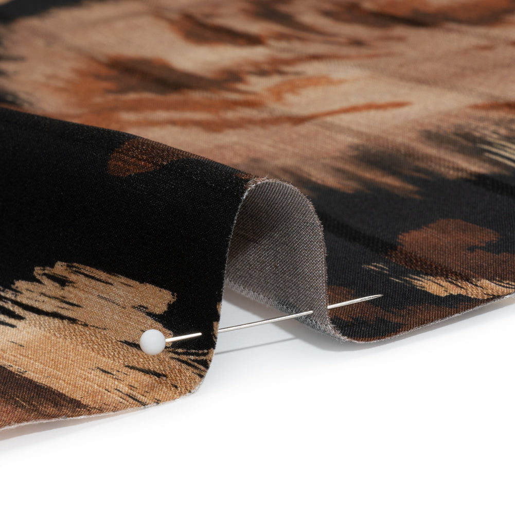 Striped Viscose Jacquard Print - Brown and Black Floral Ikat - Mood Exclusive Some Semblance Folded