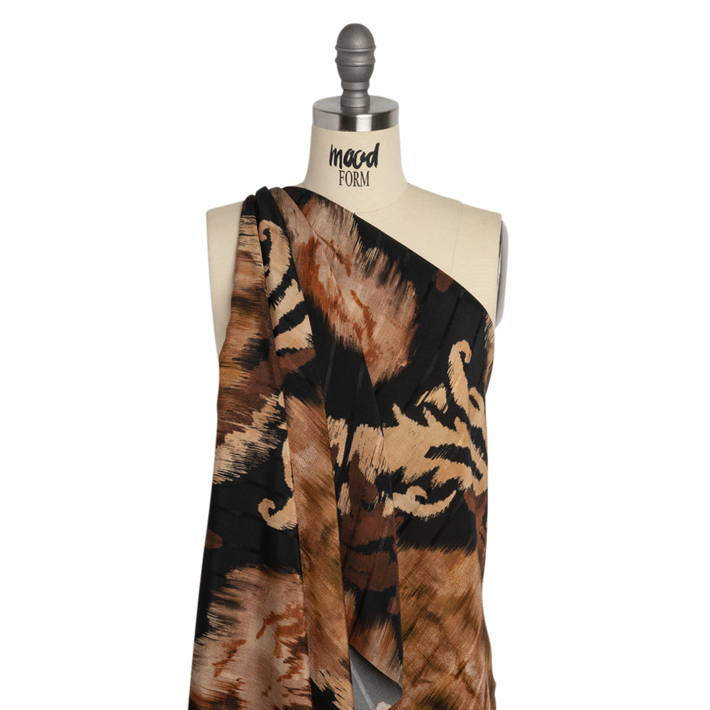 Striped Viscose Jacquard Print - Brown and Black Floral Ikat - Mood Exclusive Some Semblance Detail