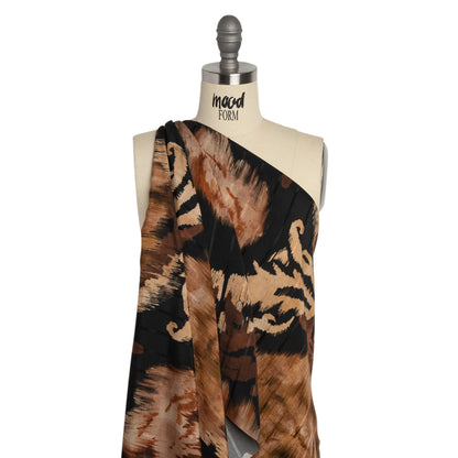Striped Viscose Jacquard Print - Brown and Black Floral Ikat - Mood Exclusive Some Semblance Detail