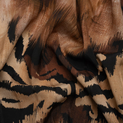 Striped Viscose Jacquard Print - Brown and Black Floral Ikat - Mood Exclusive Some Semblance