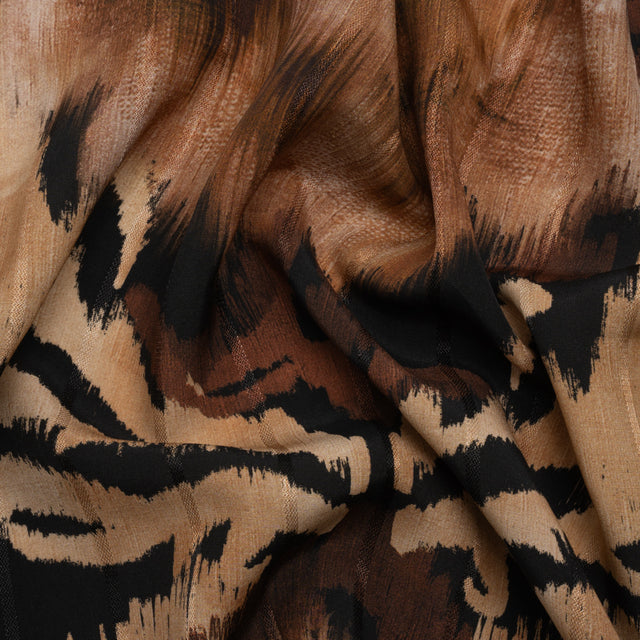 Striped Viscose Jacquard Print - Brown and Black Floral Ikat - Mood Exclusive Some Semblance