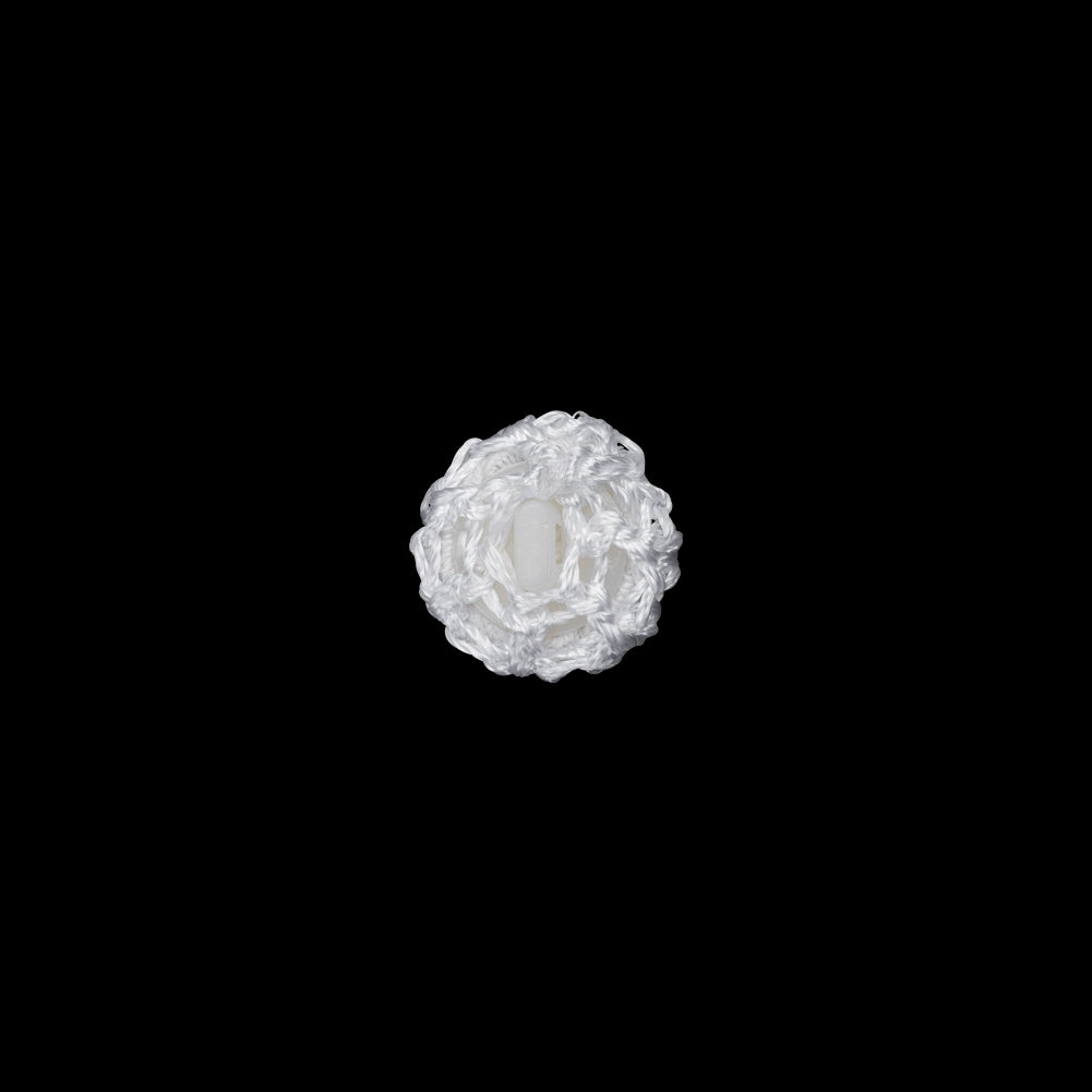 Optic White Crochet Fabric Covered Shank Back Button - 16L/10mm Detail
