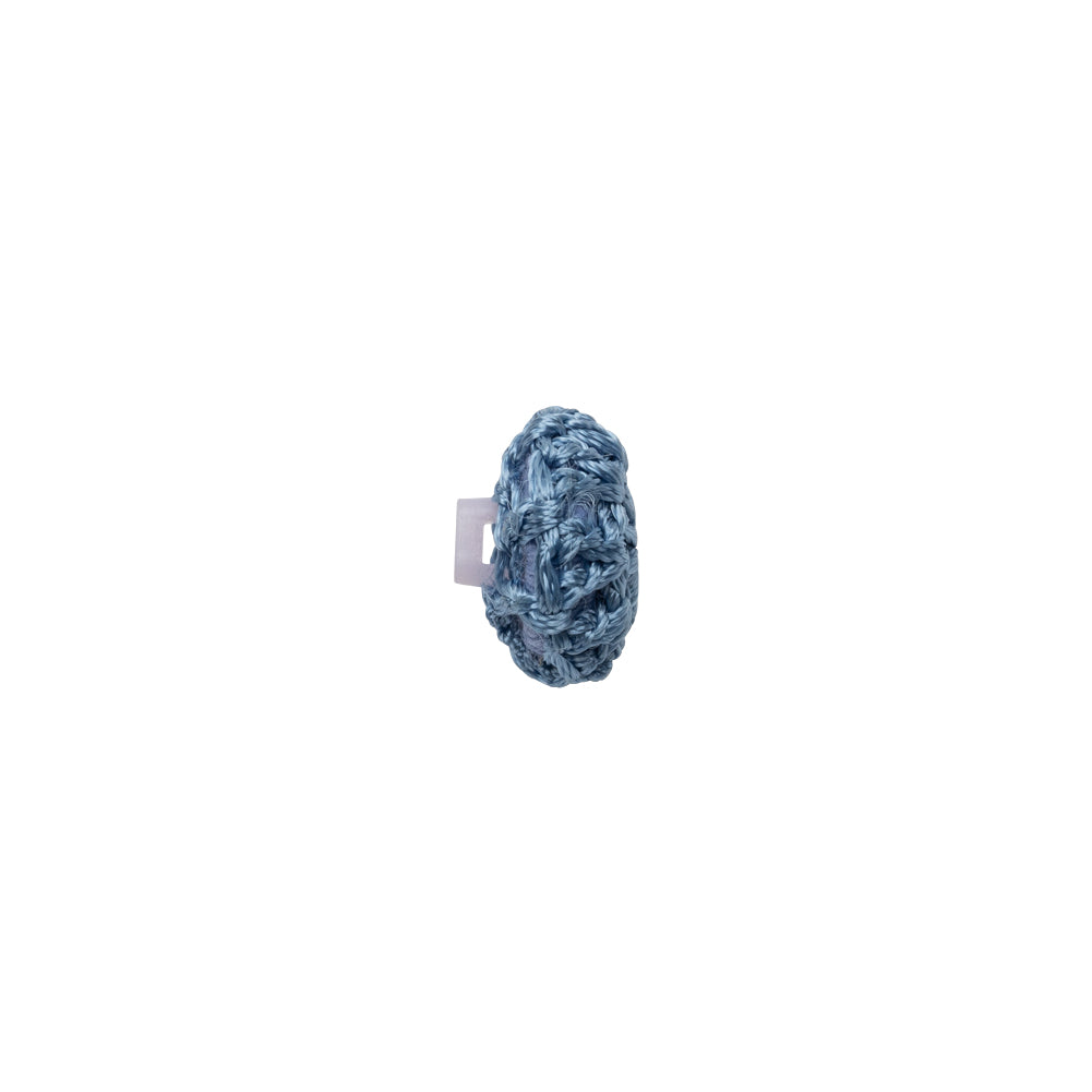 French Blue Crochet Fabric Covered Shank Back Button - 16L/10mm Folded