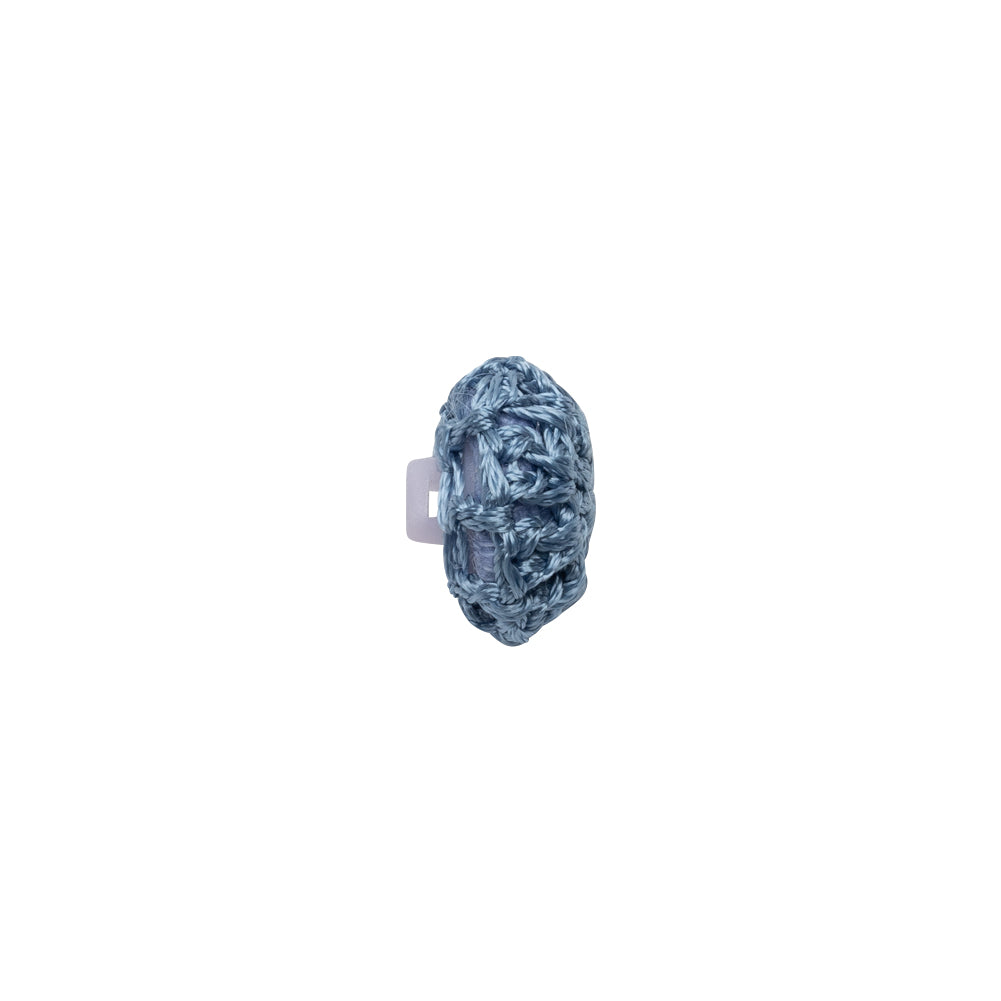 French Blue Crochet Fabric Covered Shank Back Button - 18L/11.5mm Folded