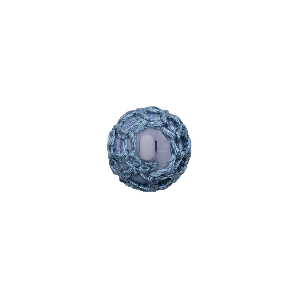 French Blue Crochet Fabric Covered Shank Back Button - 18L/11.5mm Detail