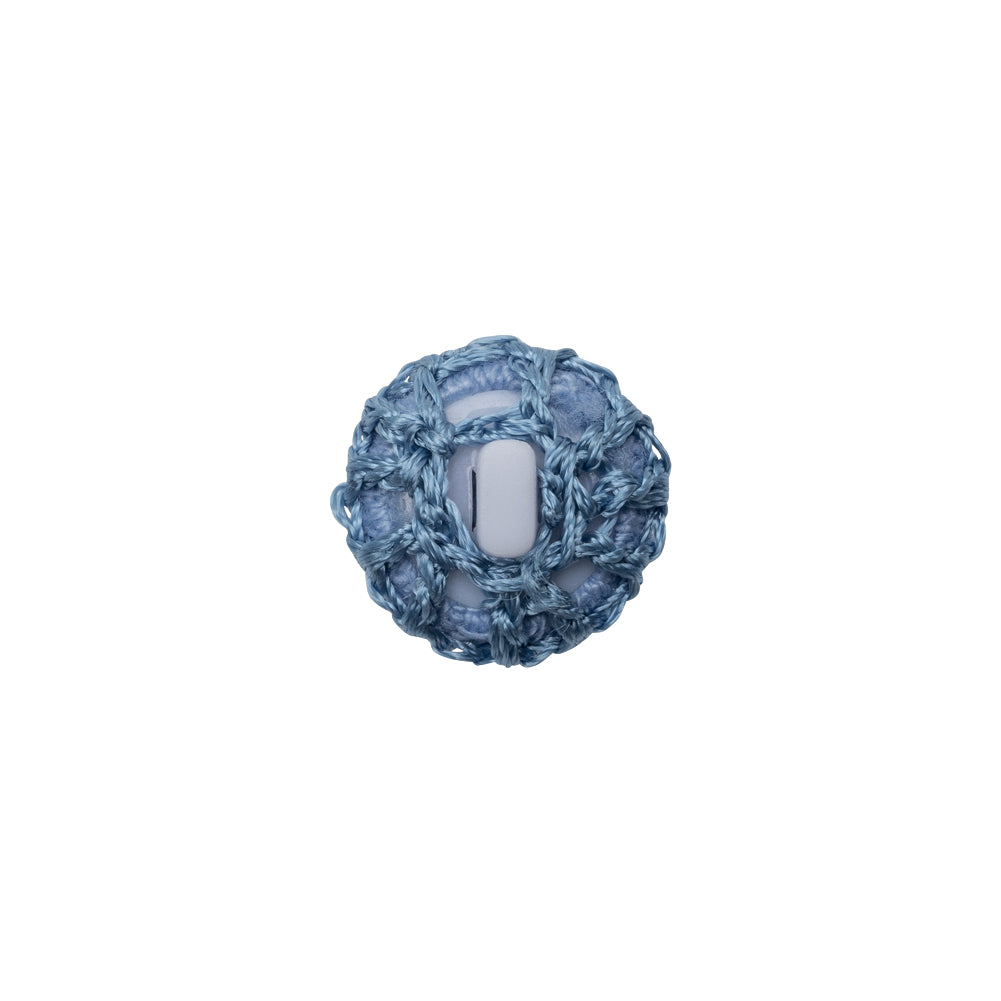 French Blue Crochet Fabric Covered Shank Back Button - 20L/12.5mm Detail