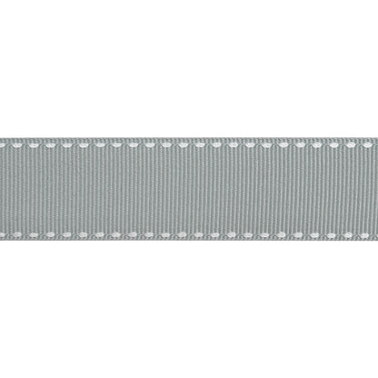 Grosgrain Ribbon with White Stitched Borders - Gray - 1"