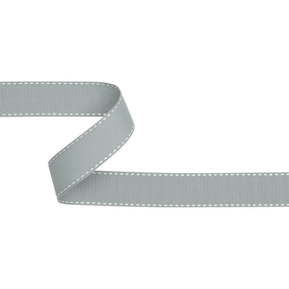 Grosgrain Ribbon with White Stitched Borders - Gray - 1"