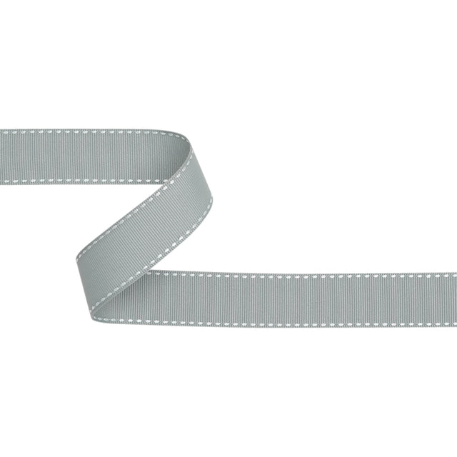 Grosgrain Ribbon with White Stitched Borders - Gray - 1"