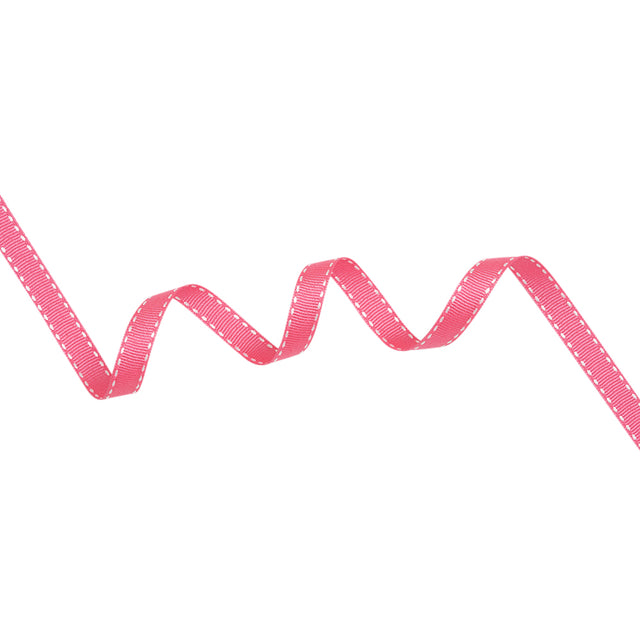 Grosgrain Ribbon with White Stitched Borders - Hot Pink - 0.4375"