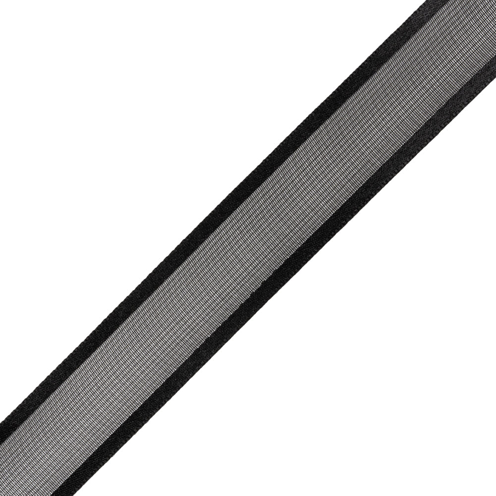 Sheer Ribbon with Double Faced Satin Edges - 0.75" - Black - Folded