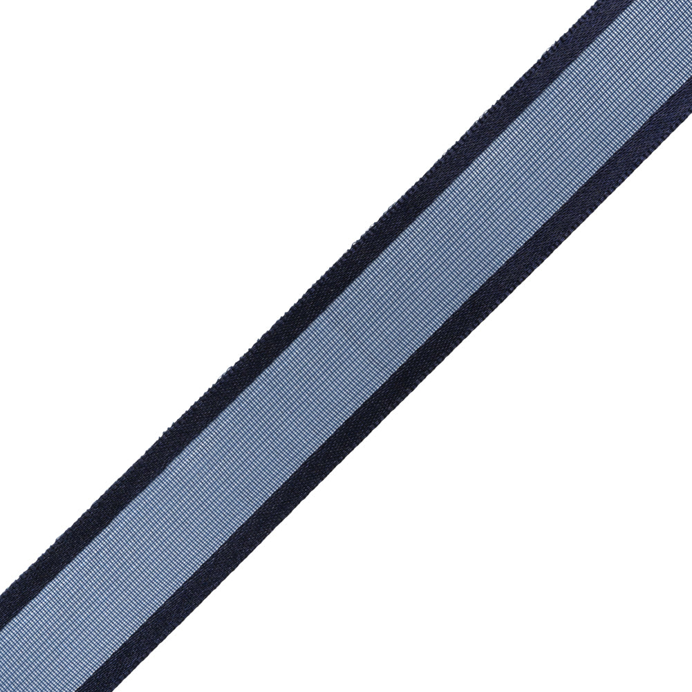 Sheer Ribbon with Double Faced Satin Edges - 0.75" - Navy - Folded