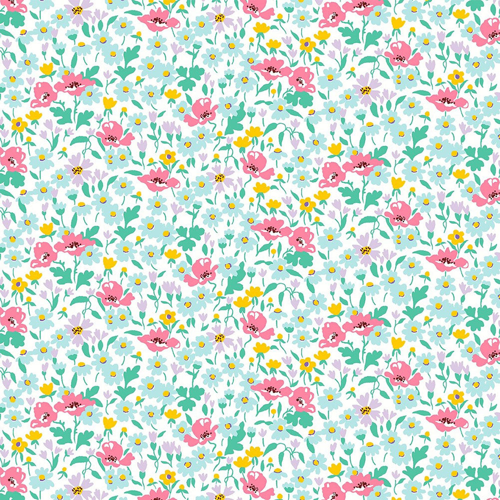 Liberty Art Fabrics Pink and Green Wildflower Poppy Lasenby Quilting Cotton