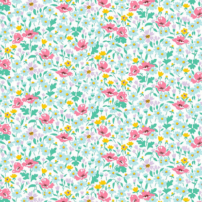 Liberty Art Fabrics Pink and Green Wildflower Poppy Lasenby Quilting Cotton
