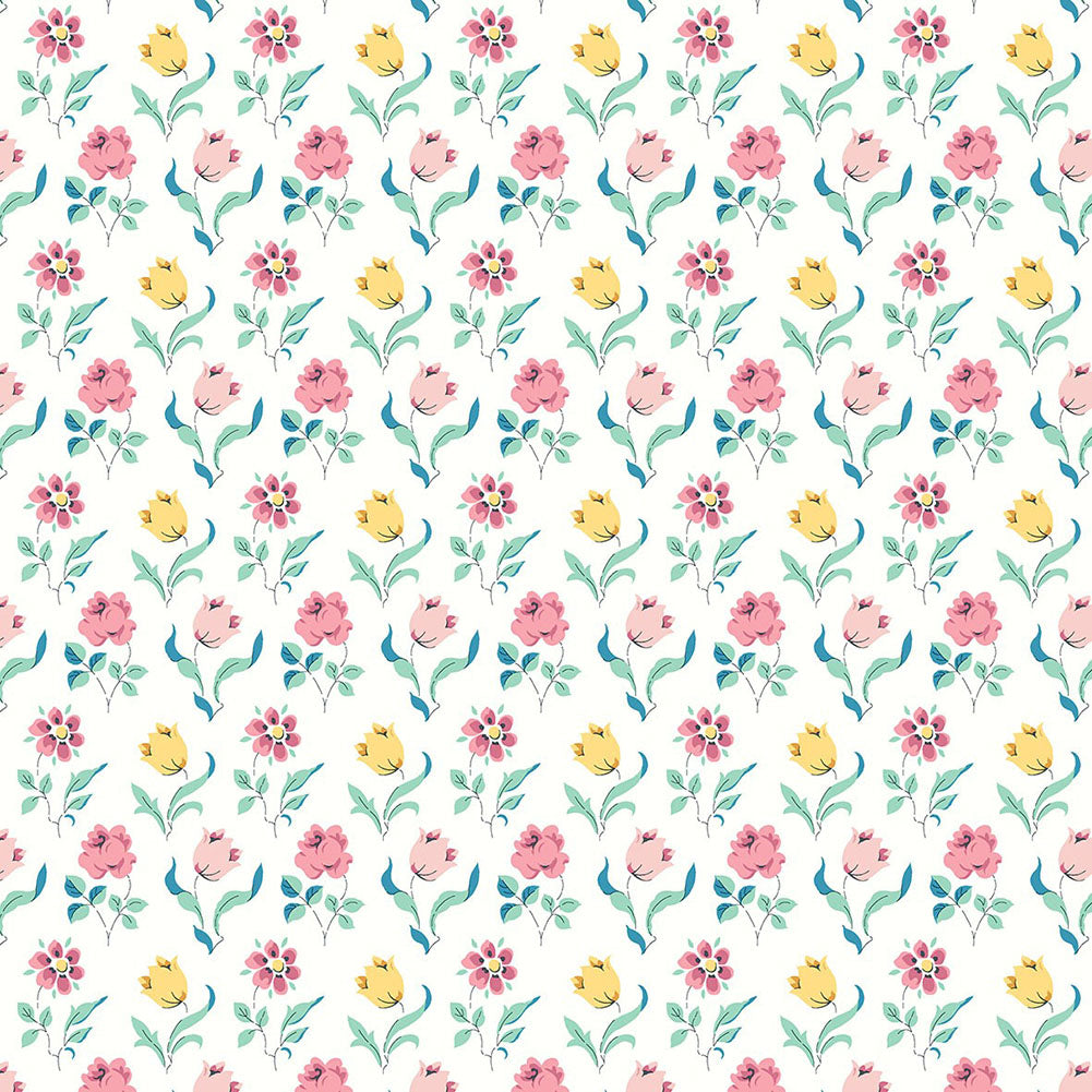Liberty Art Fabrics Green and Pink Oshibana Lasenby Quilting Cotton