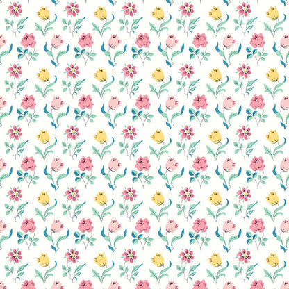 Liberty Art Fabrics Green and Pink Oshibana Lasenby Quilting Cotton