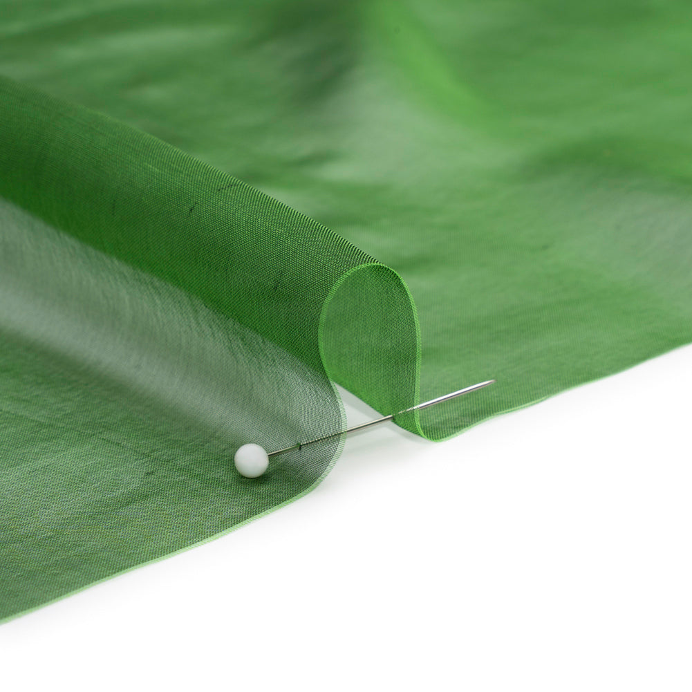 Chiffon-Like Silk Voile - Forest Green Iridescent - Adelaide Collection - Detail