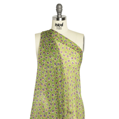 Green, Purple and Orange Little Flowers Crinkled Silk Chiffon Detail