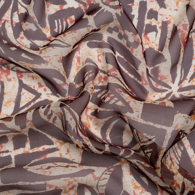Red, Orange and Brown Wax Resist Floral Silk Chiffon