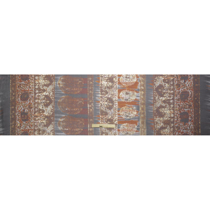 Brown, Rust and Black Decorated Stripes Crinkled Silk Chiffon Drape