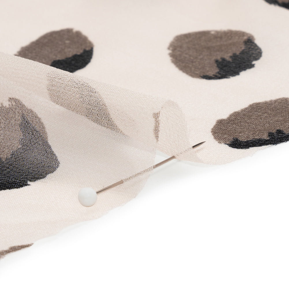 Cream, Black and Gray Brush Spots Silk Chiffon Folded