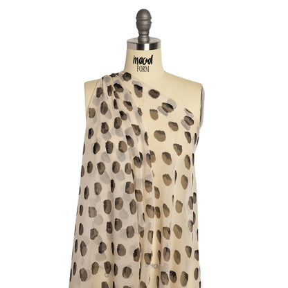 Cream, Black and Gray Brush Spots Silk Chiffon Detail