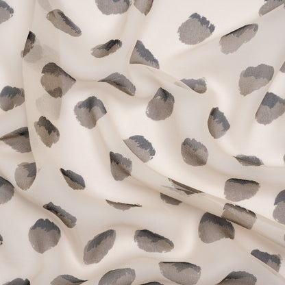 Cream, Black and Gray Brush Spots Silk Chiffon