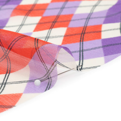Purple, Red and Cream Argyle Crinkled Silk Chiffon Folded