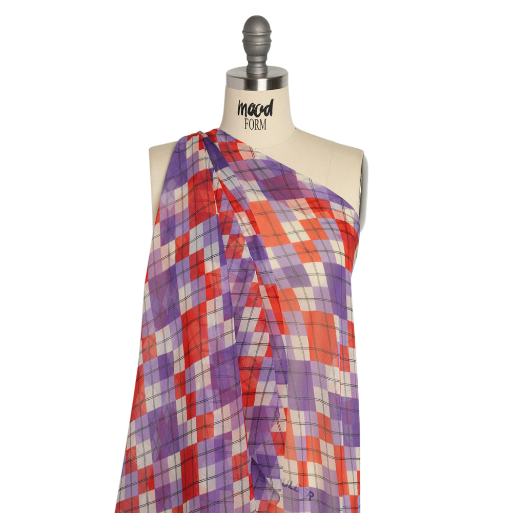Purple, Red and Cream Argyle Crinkled Silk Chiffon Detail