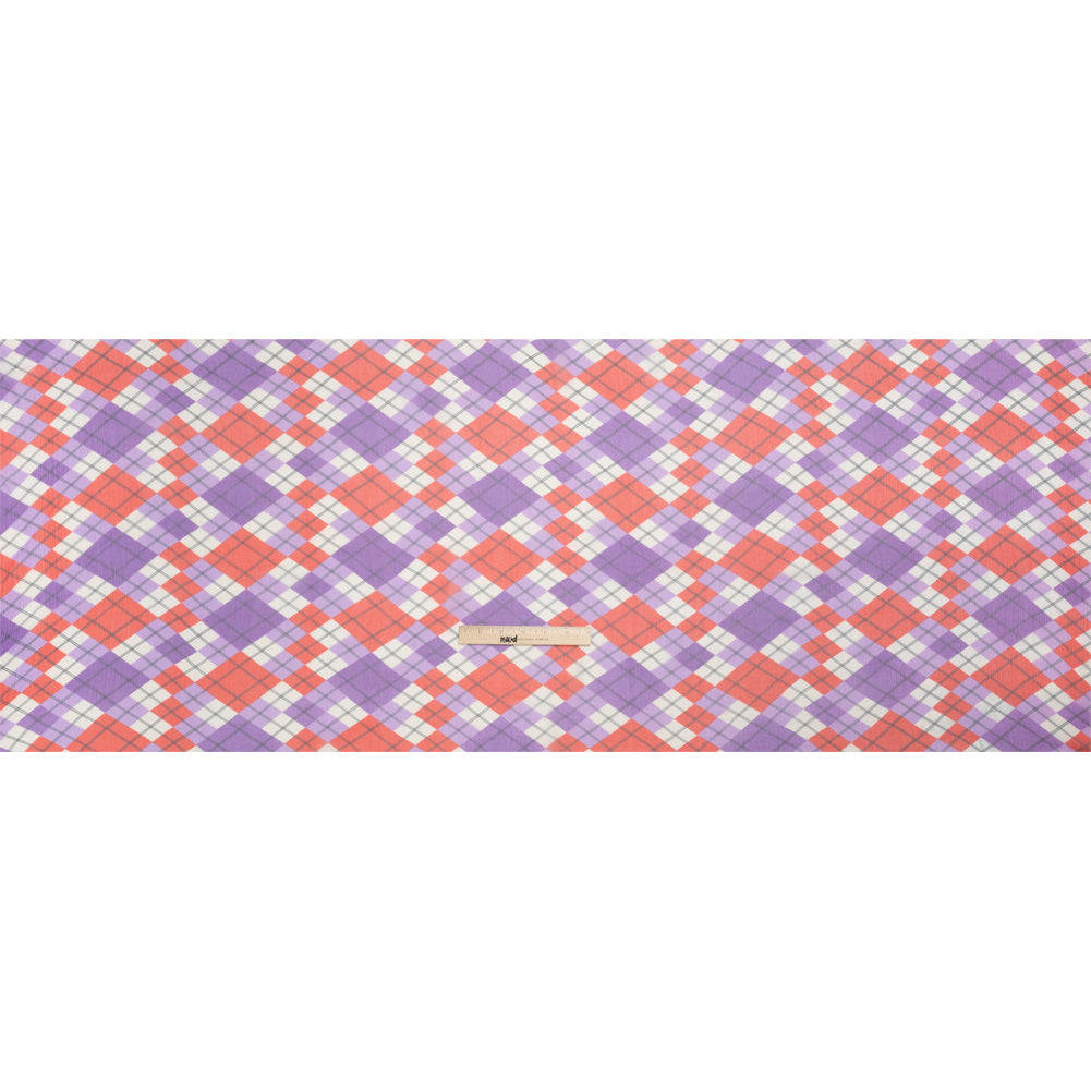 Purple, Red and Cream Argyle Crinkled Silk Chiffon Drape