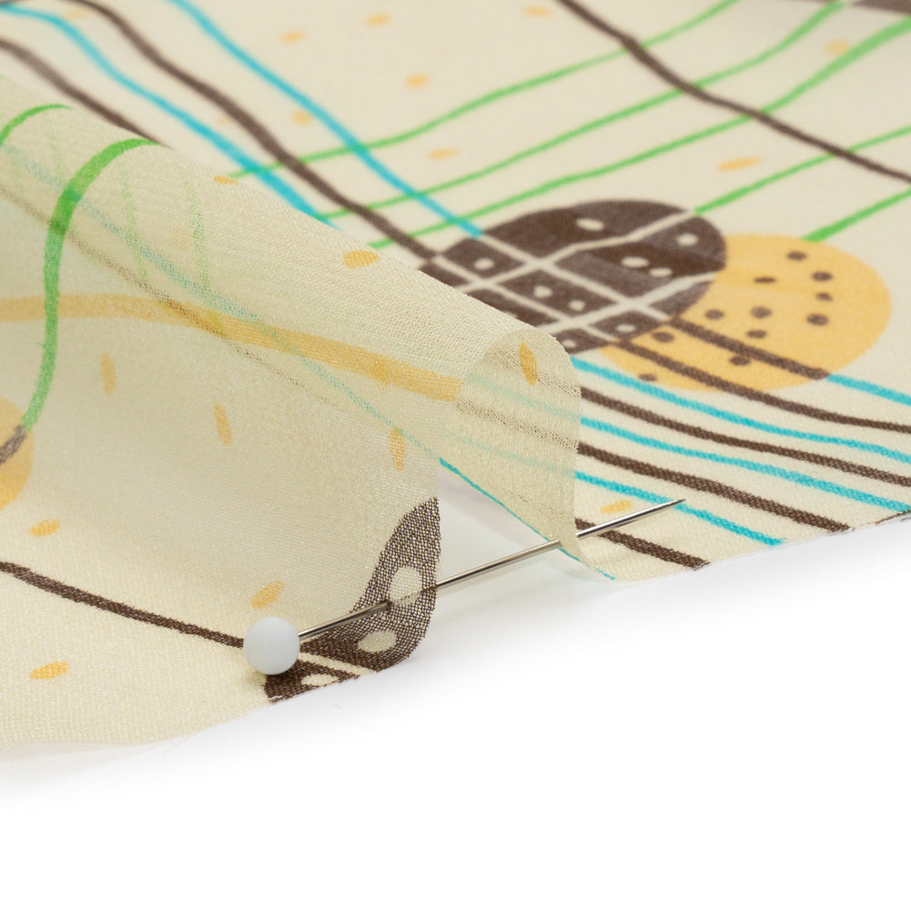 Yellow, Brown and Blue Baked Goods Grid Silk Chiffon Folded