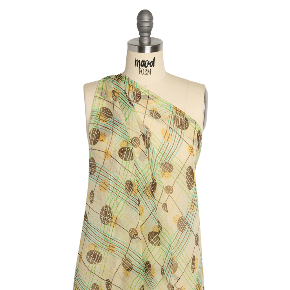 Yellow, Brown and Blue Baked Goods Grid Silk Chiffon Detail