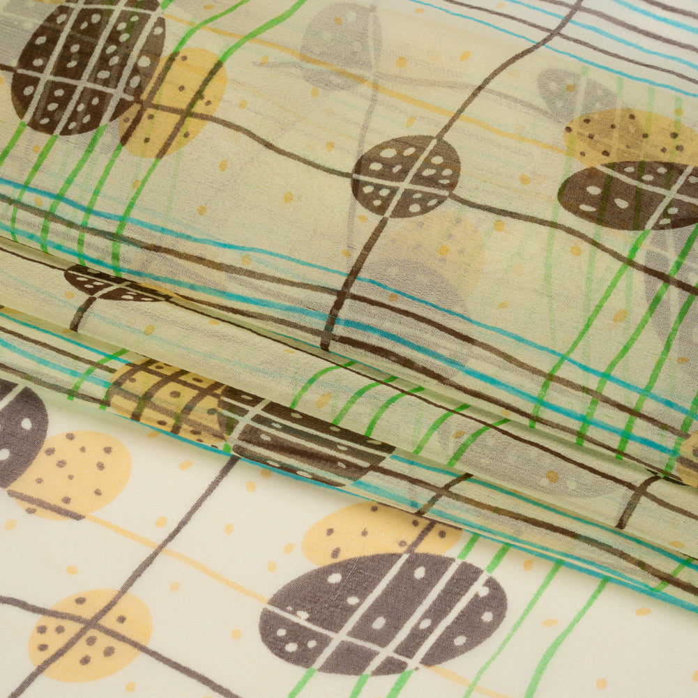 Yellow, Brown and Blue Baked Goods Grid Silk Chiffon Full