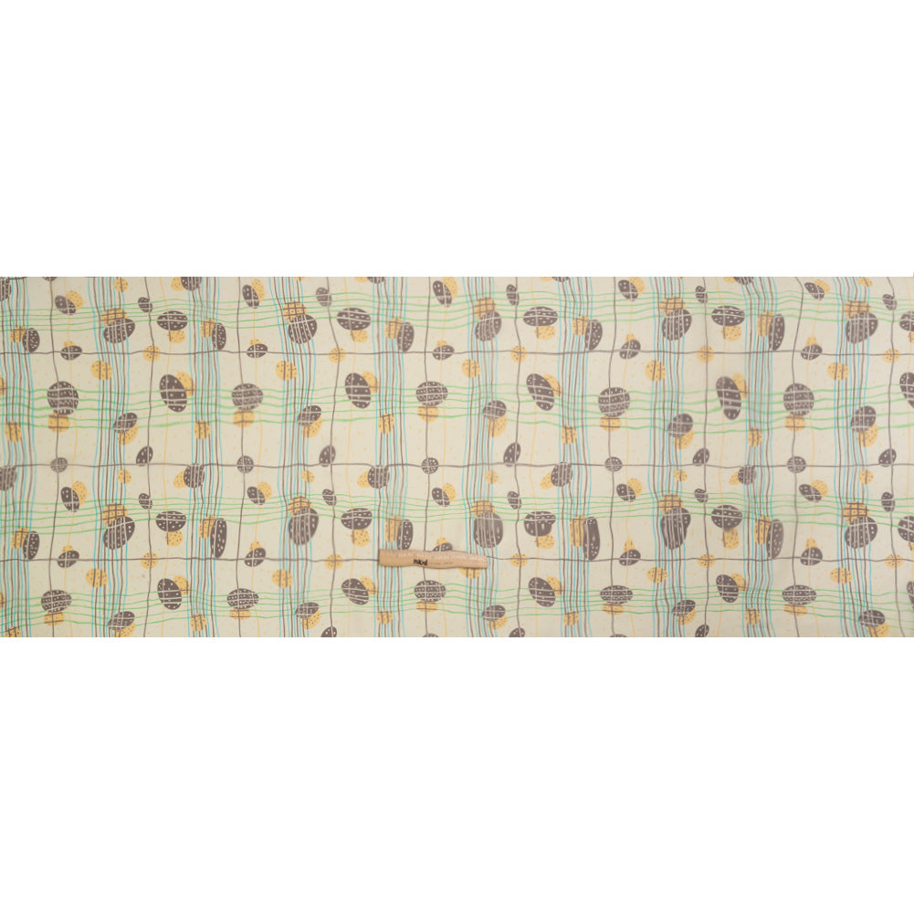 Yellow, Brown and Blue Baked Goods Grid Silk Chiffon Drape