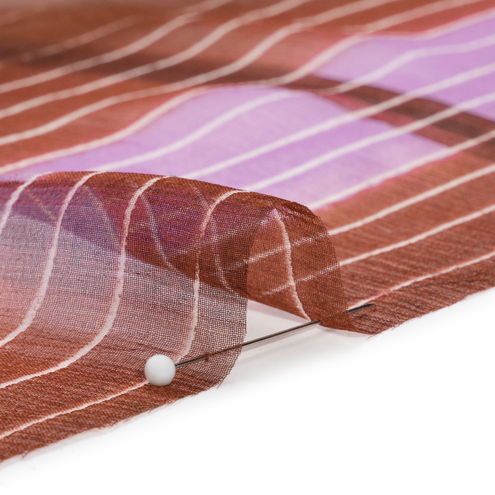 Brown, Beige and Purple Stripes and Rectangles Crinkled Chiffon Panel Folded