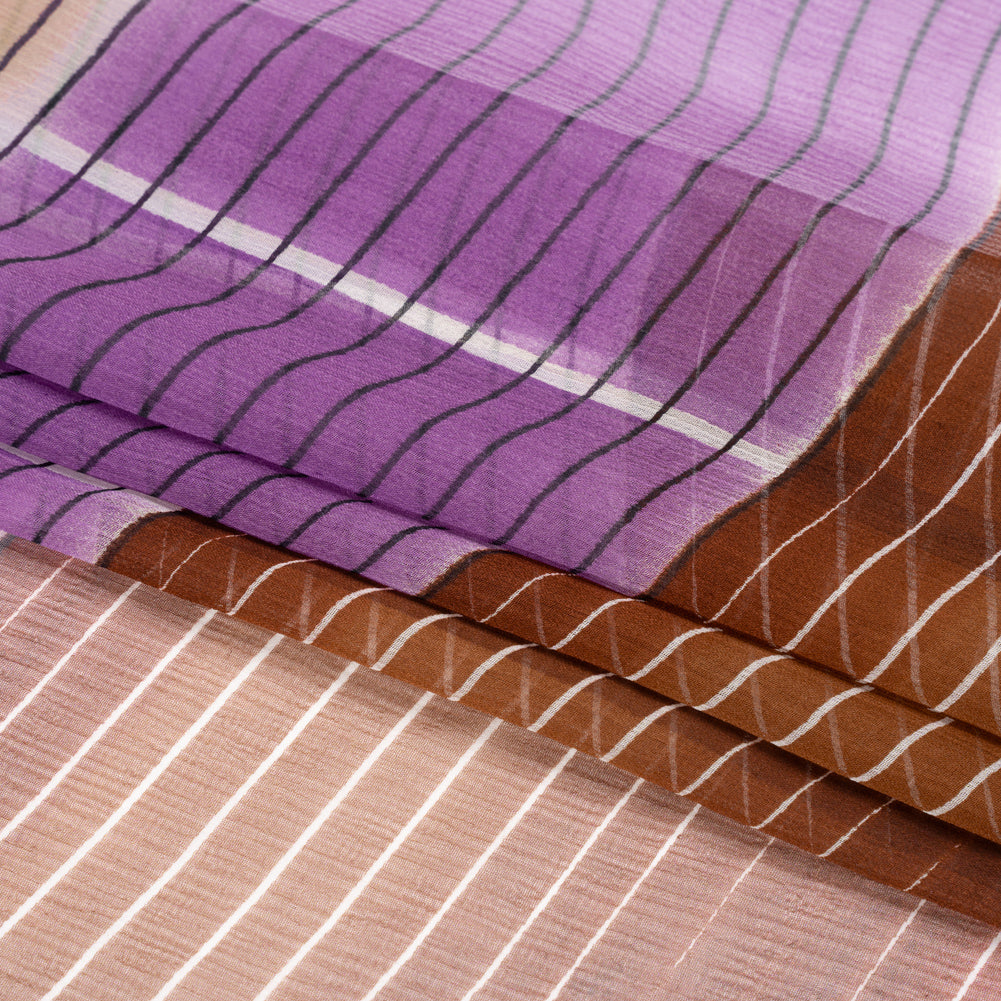 Brown, Beige and Purple Stripes and Rectangles Crinkled Chiffon Panel Full