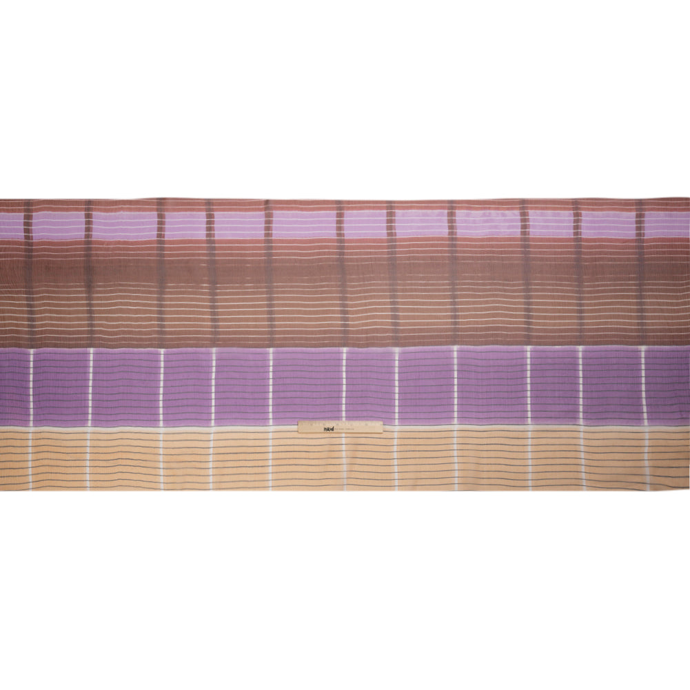 Brown, Beige and Purple Stripes and Rectangles Crinkled Chiffon Panel Drape