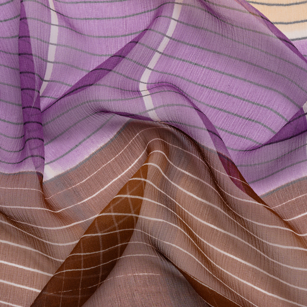 Brown, Beige and Purple Stripes and Rectangles Crinkled Chiffon Panel
