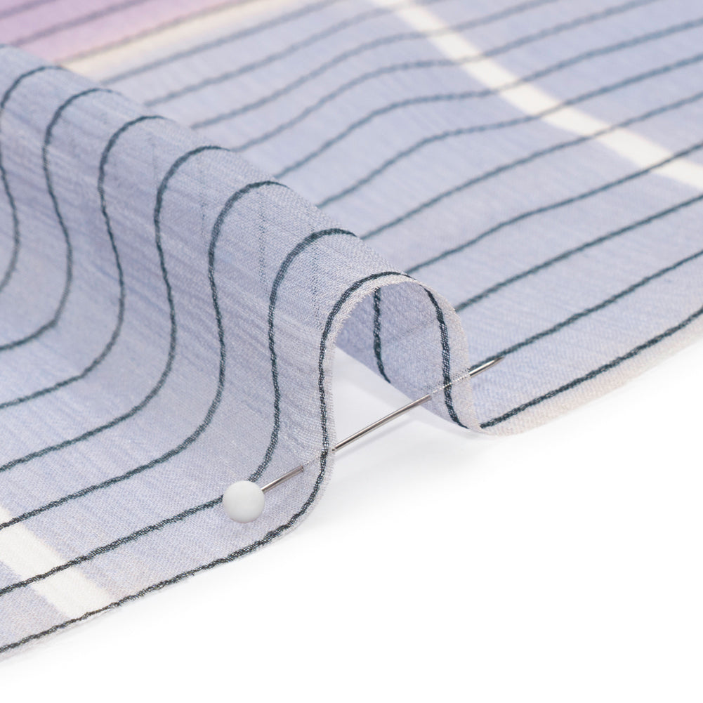 Teal, Lavender and Burgundy Stripes and Rectangles Crinkled Chiffon Panel Folded