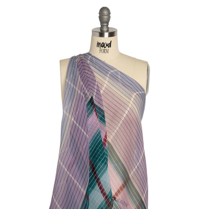Teal, Lavender and Burgundy Stripes and Rectangles Crinkled Chiffon Panel Detail