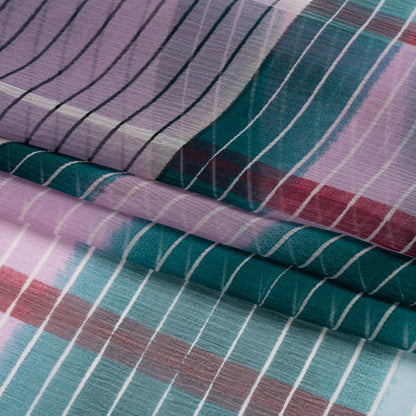 Teal, Lavender and Burgundy Stripes and Rectangles Crinkled Chiffon Panel Full