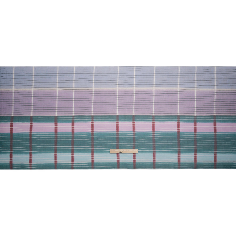 Teal, Lavender and Burgundy Stripes and Rectangles Crinkled Chiffon Panel Drape
