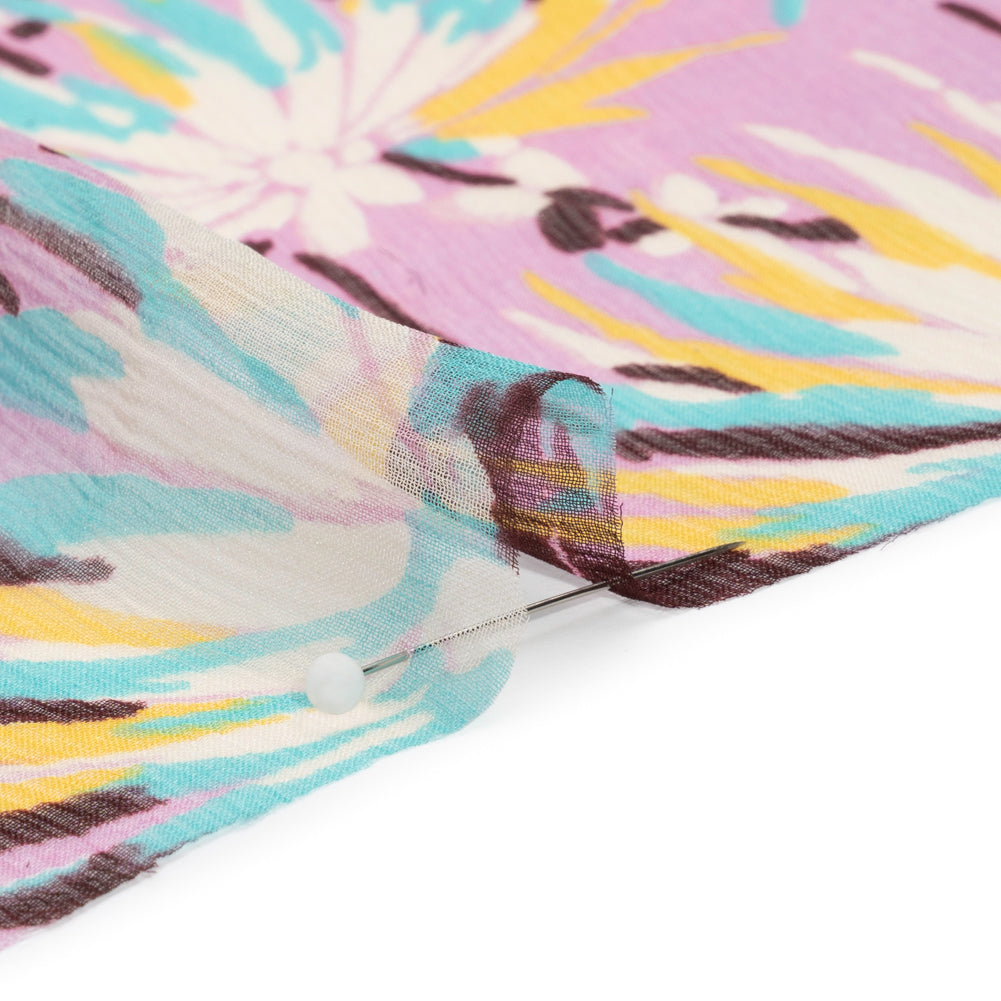 Orchid, Turquoise and Yellow Dreamy Daisies Crinkled Silk Chiffon Folded