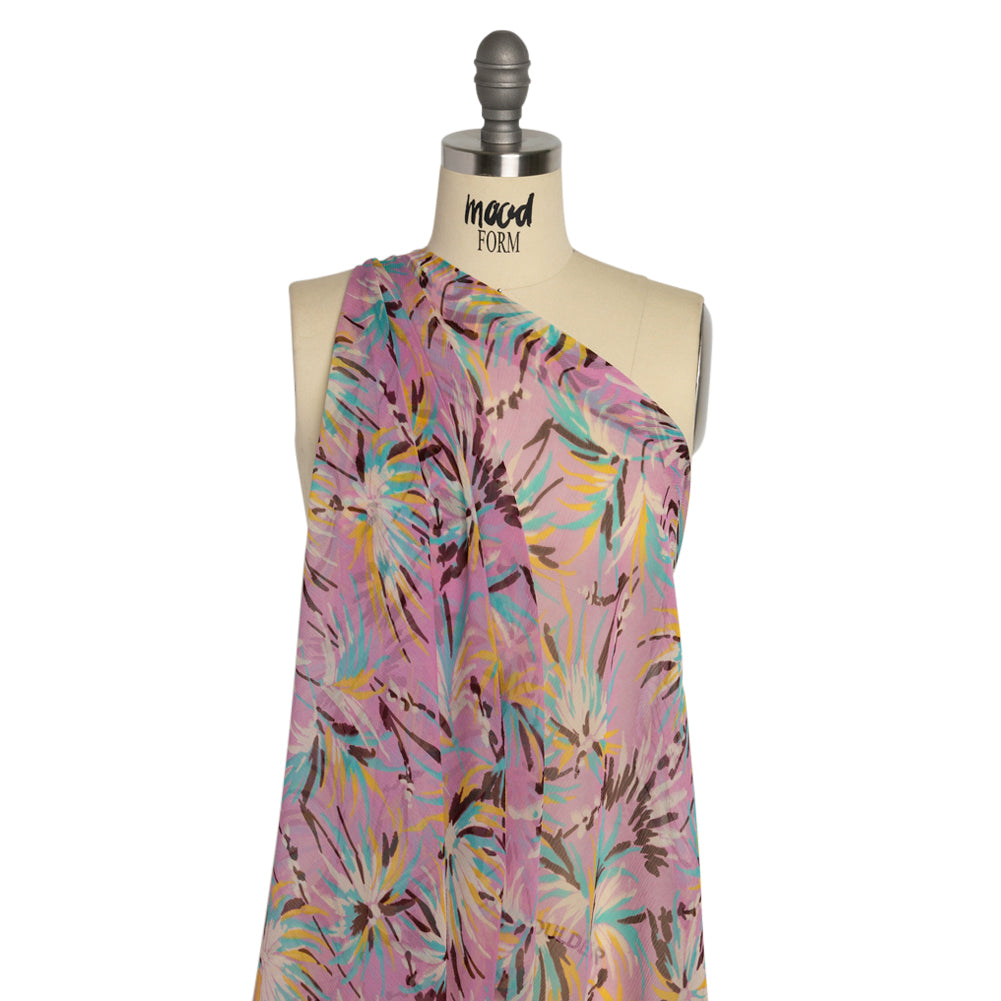 Orchid, Turquoise and Yellow Dreamy Daisies Crinkled Silk Chiffon Detail