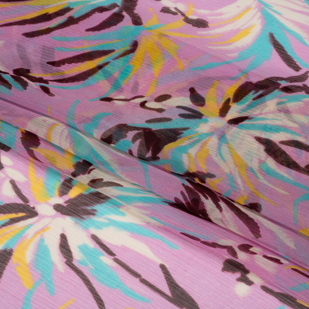 Orchid, Turquoise and Yellow Dreamy Daisies Crinkled Silk Chiffon Full