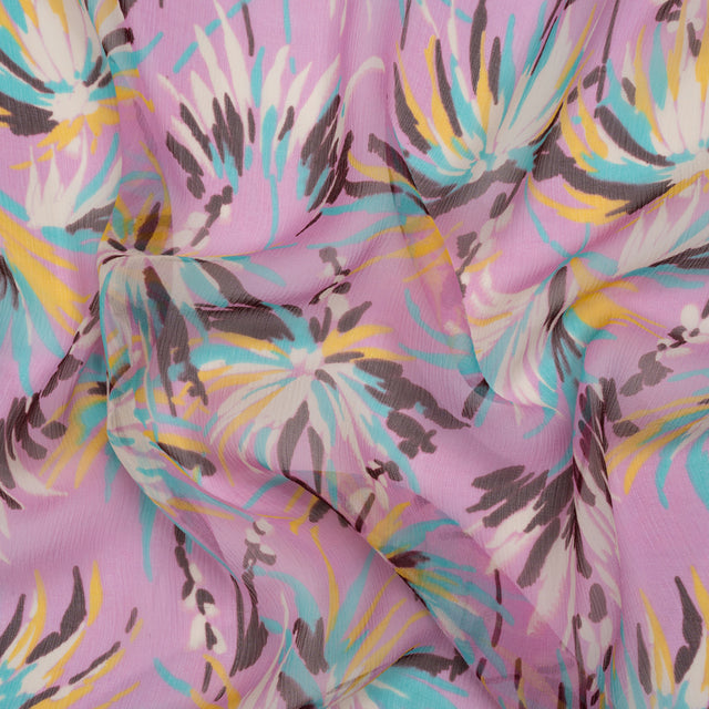 Orchid, Turquoise and Yellow Dreamy Daisies Crinkled Silk Chiffon