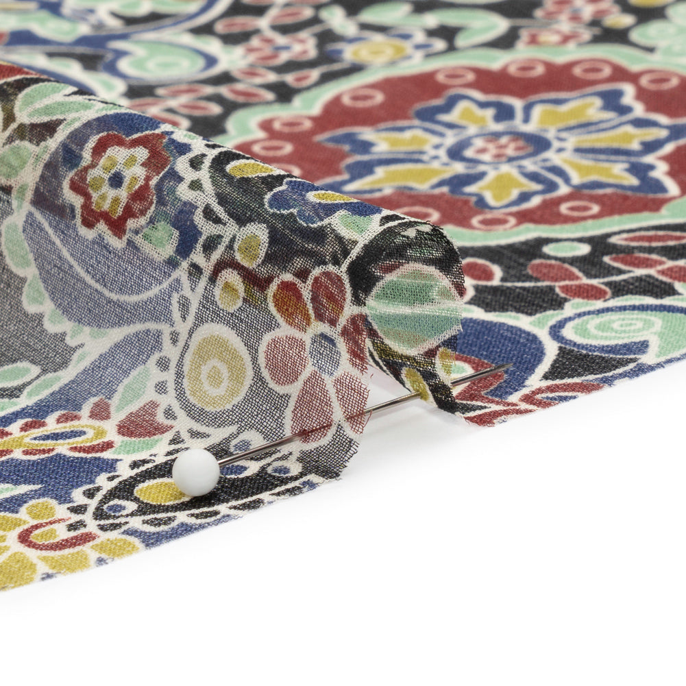 Lime, Blue and Black Floral Silk Chiffon Folded